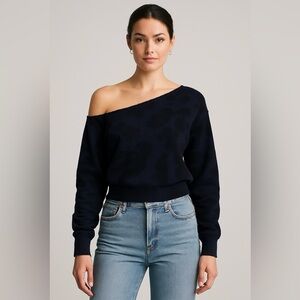 525 America Navy Tie-Dye Off Shoulder Raw Edge Sweatshirt XS NWT 100% Cotton